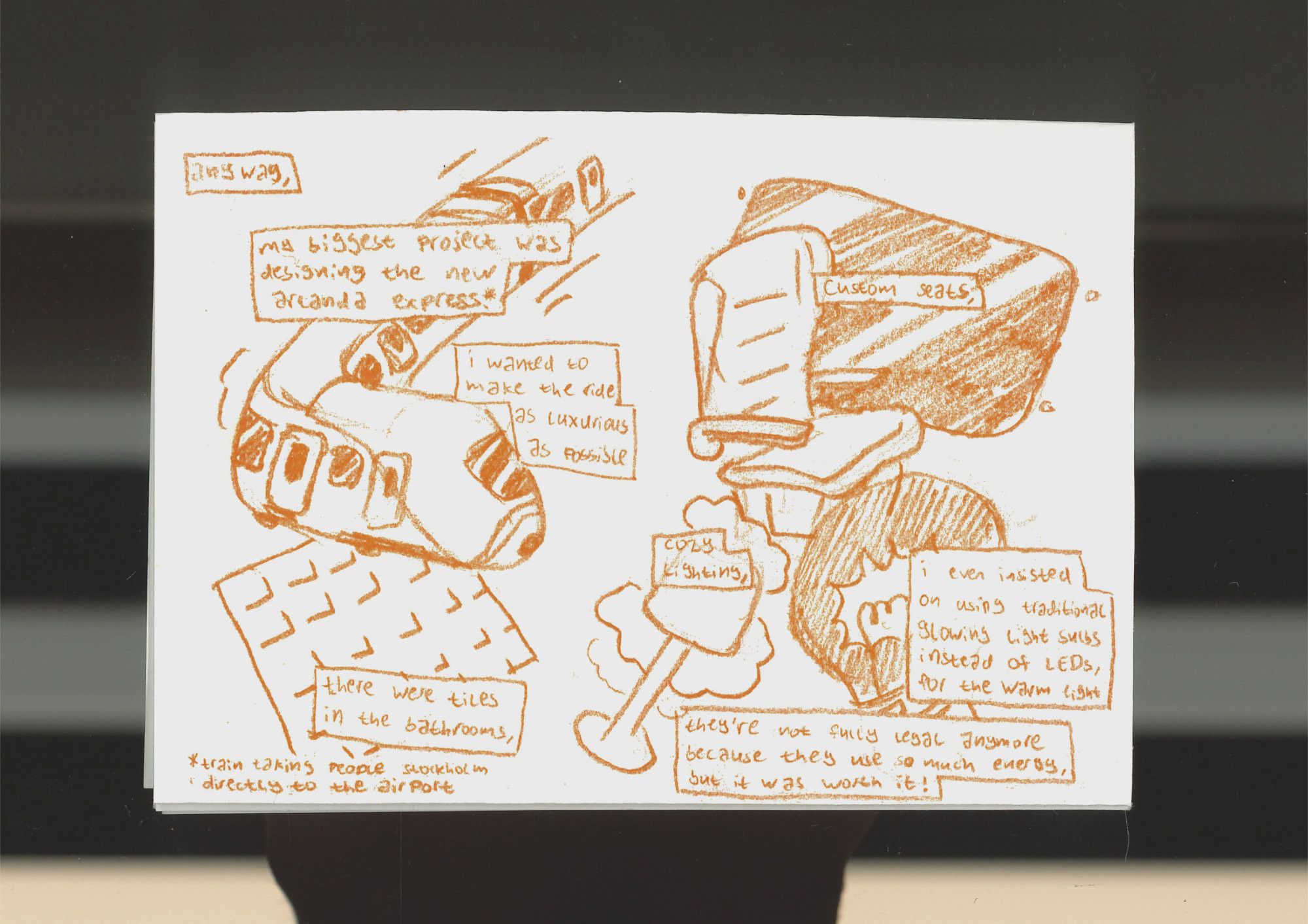 a modern train turning in the background. 