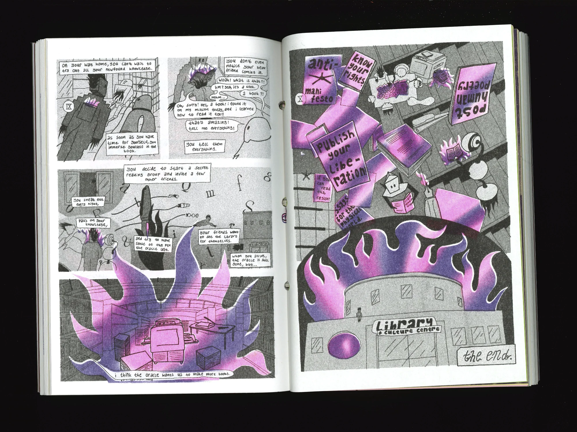 spread showing part of "books are magic".